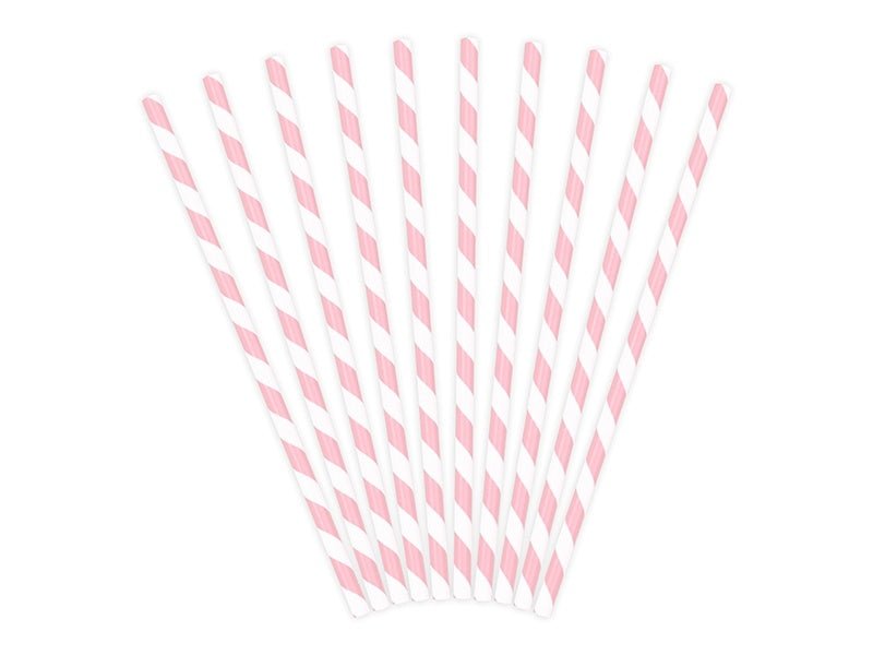 Papieren Rietjes Lichtroze Wit 19,5cm 10st