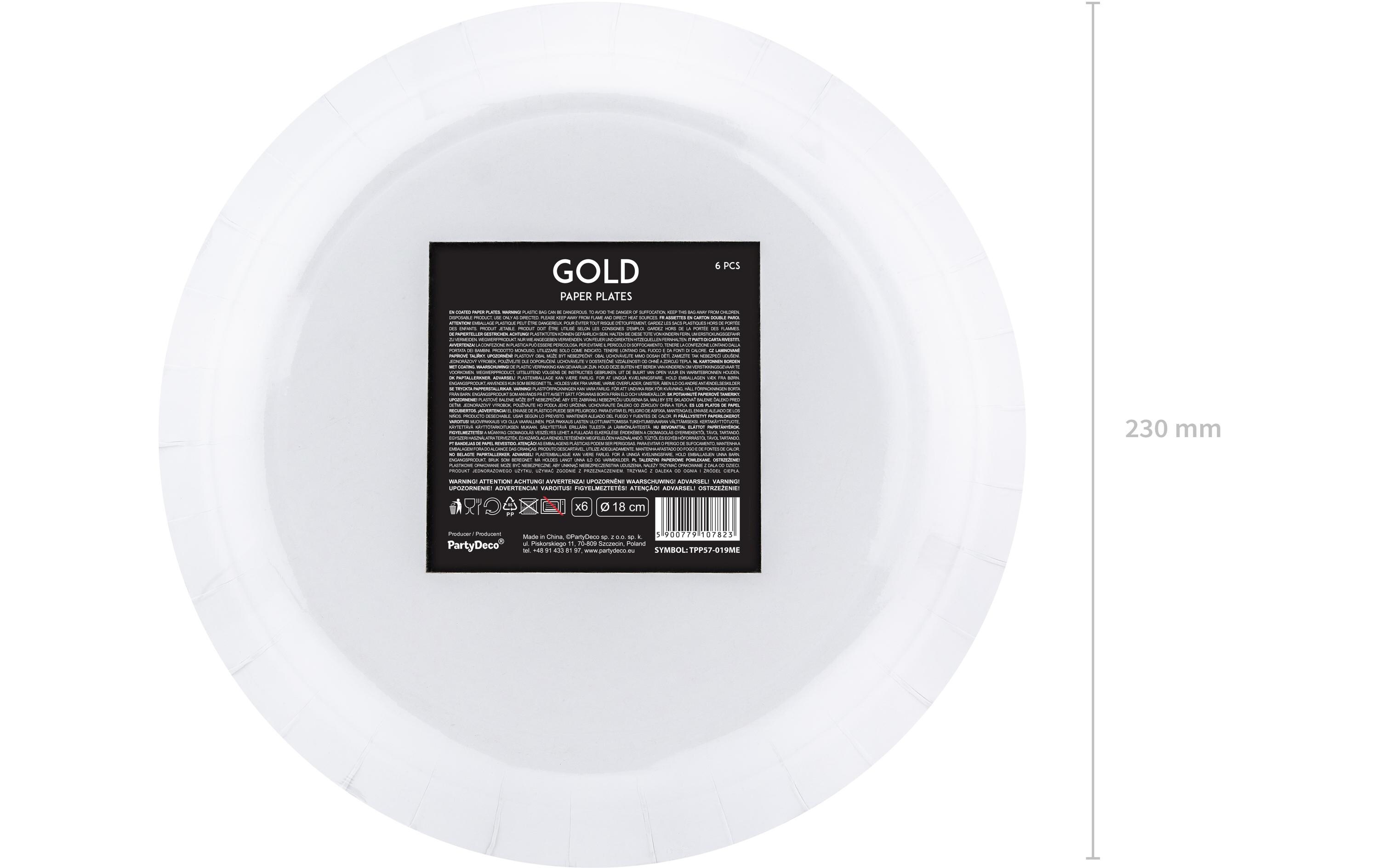 Einwegteller Uni 23 cm, 6 Stück, GoldPappteller als Tischdekoration