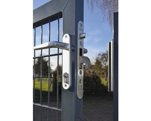 Premium enkele poort 100 x 80 cm 8/6/8 kader 60x40 incl. palen voor betonnering in RAL 6005 mosgroen