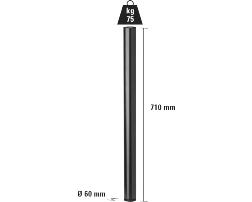 Tarrox tafelpoot, set van 4, rond, 710 mm diameter, 60 mm, zwart