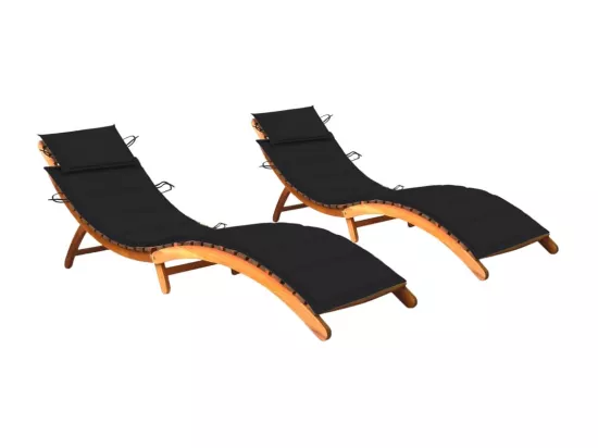 Chaises longues 2 pcs avec coussins Bois d'acacia solide