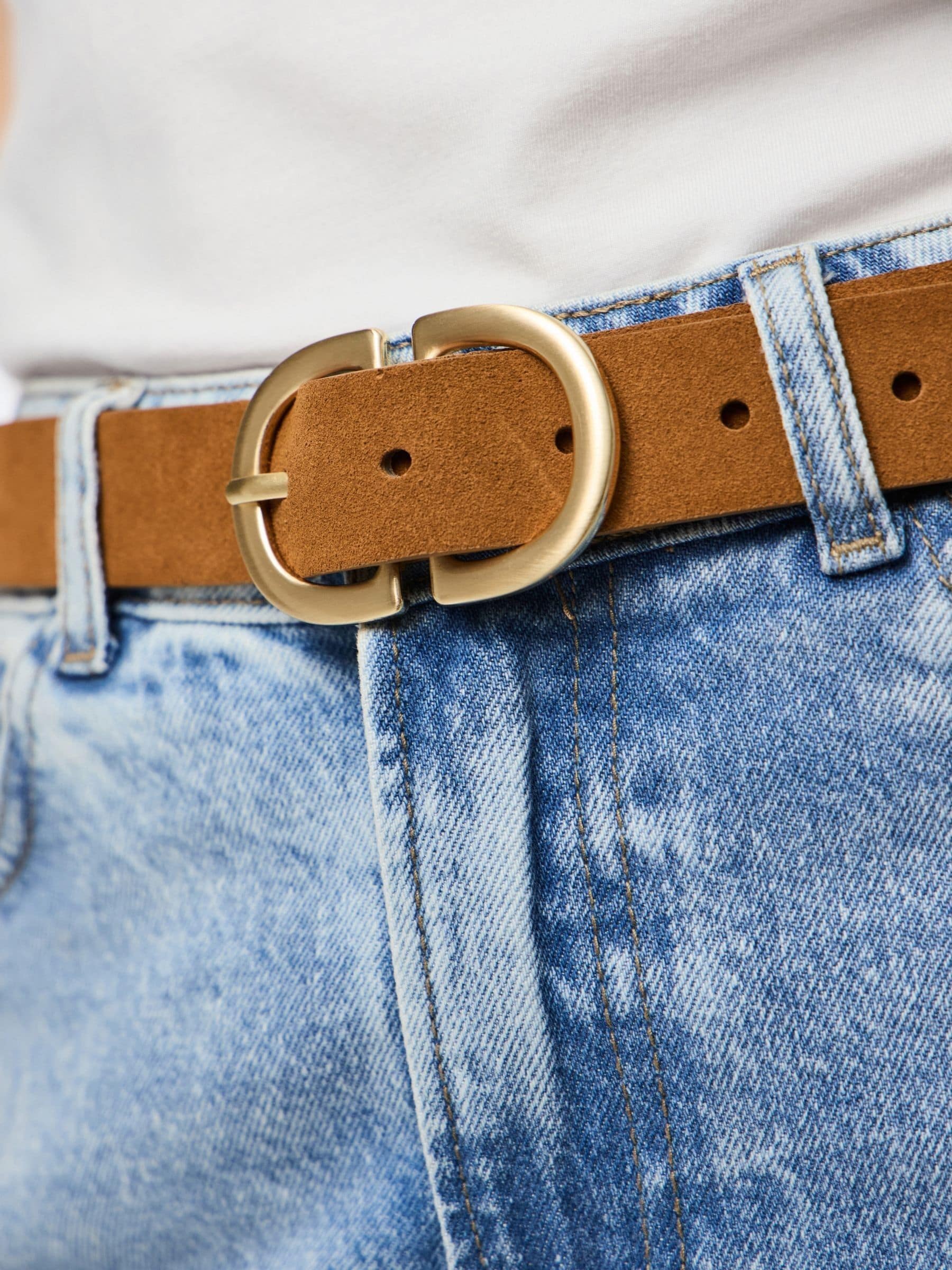 Bruin - PIECES suède riem met gesp