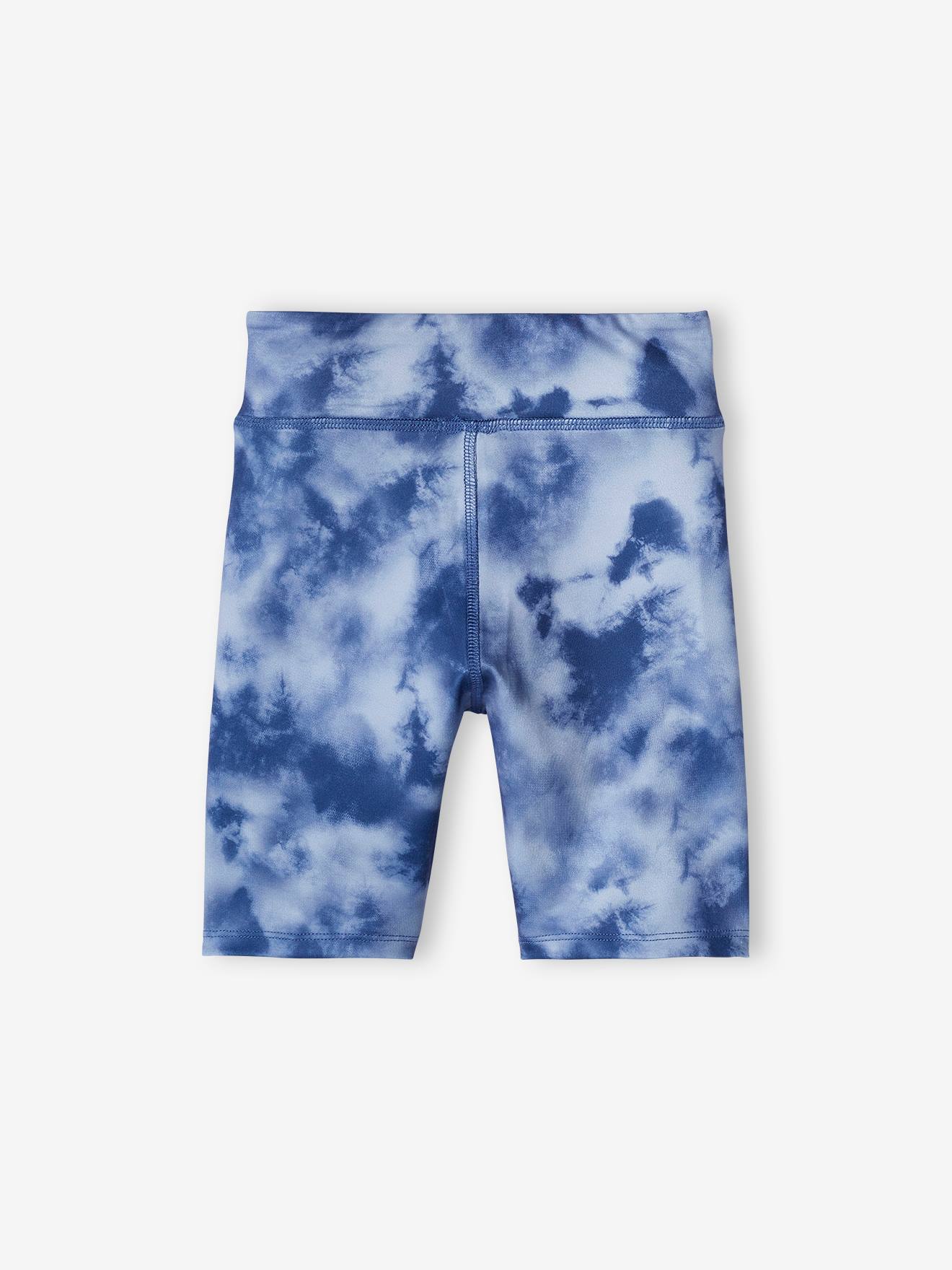 Shorts técnicos azuis com estampa tie-dye para meninas