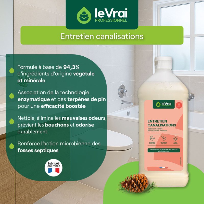 Entretien canalisations et fosses septiques Le Vrai Professionnel biologique - Flacon de 1 L