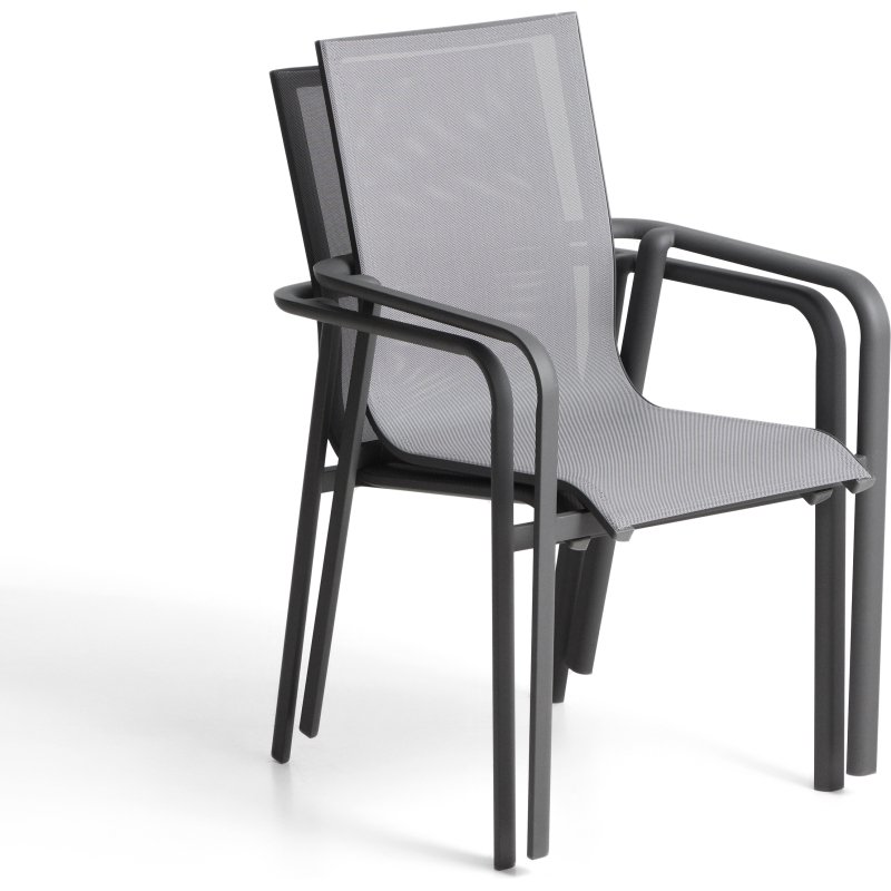 Chaise empilable d’extérieur Canea en textilène gris et aluminium graphite