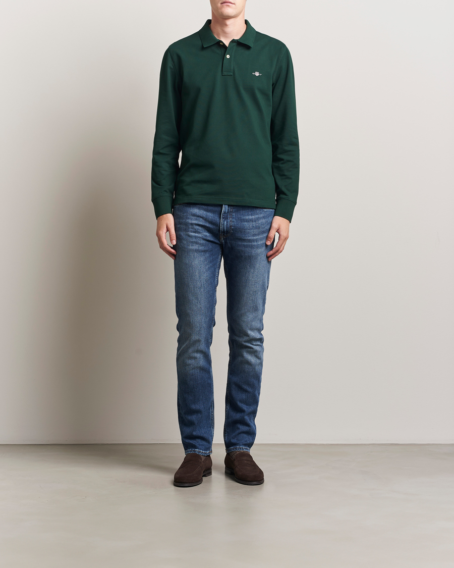 GANT Regular Shield Long Sleeve Polo Tartan Green
