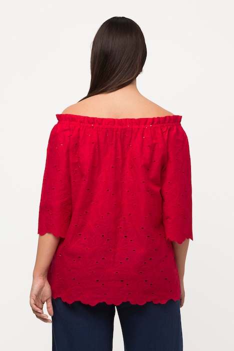 Carmenbluse, schulterfrei, A-Linie, Spitze, Halbarm