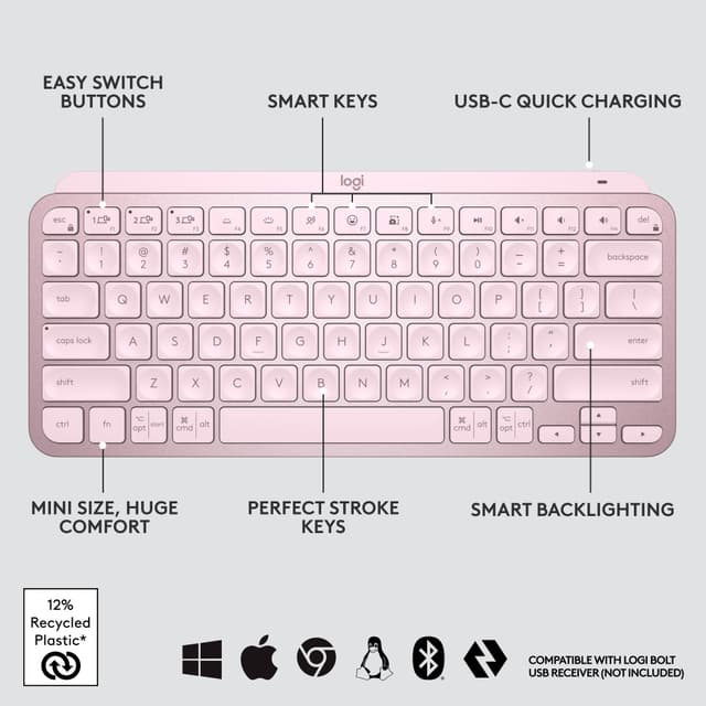 Logitech MX Keys Mini trådløst tastatur (rose)