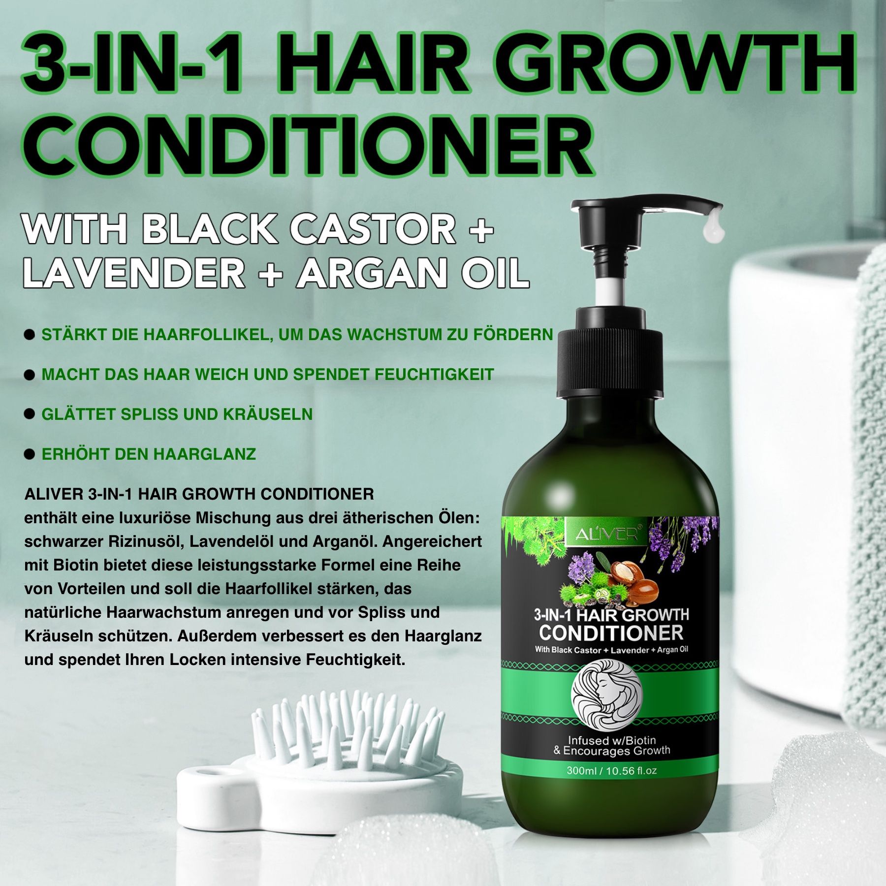 ALIVER 3-in-1 Rizinus Lavendel Argan Haarspülung