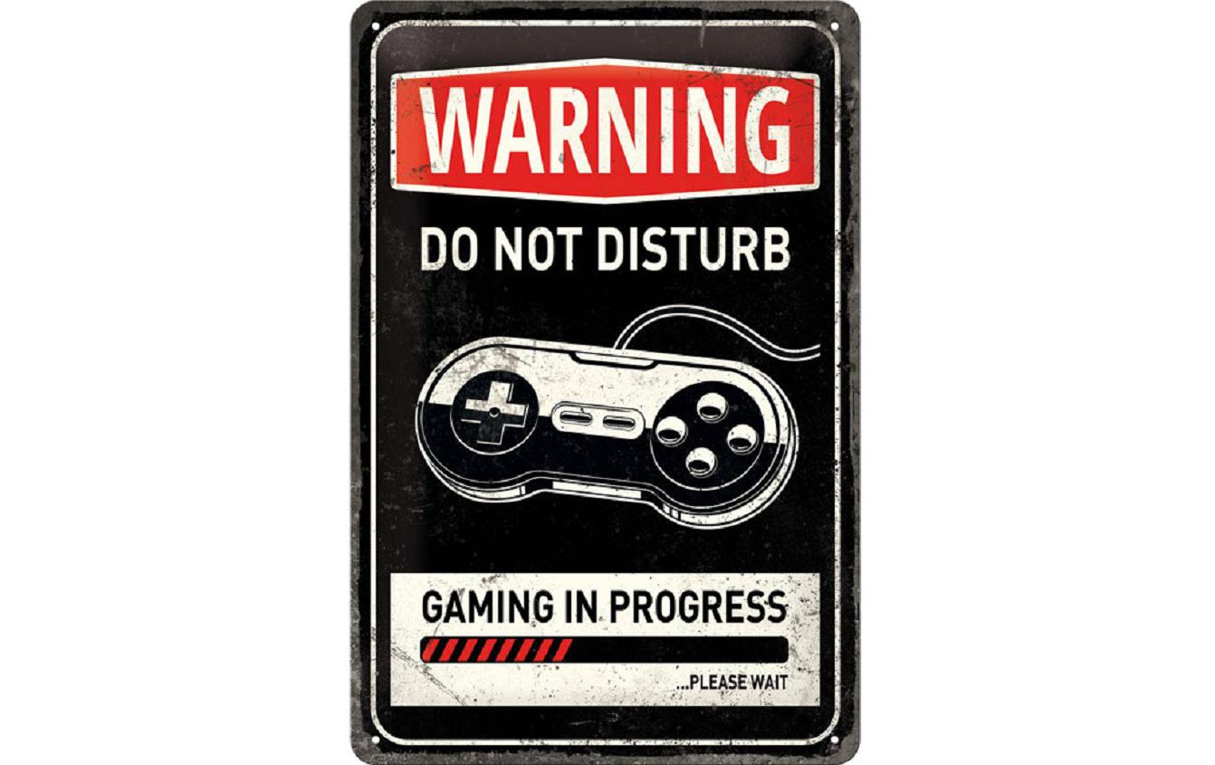 Schild Gaming in Progress 20 x 30 cm, MetallBlechschild im Retro Design