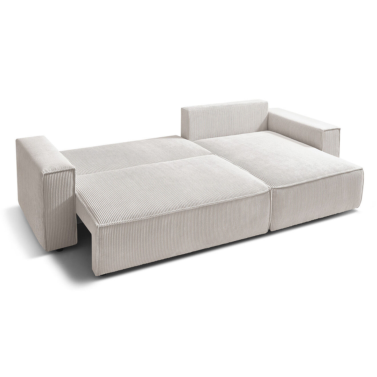 Bobochic Canapé d'angle convertible reversible Nihad en velours côtelé beige - 282x153 cm