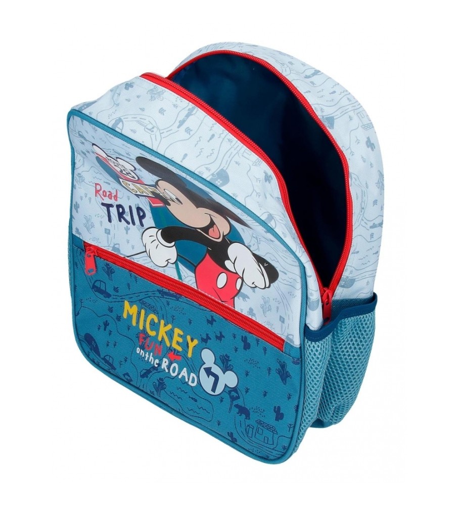Mochila Disney Mickey Road Trip 33cm Adaptável a Carrinho Azul