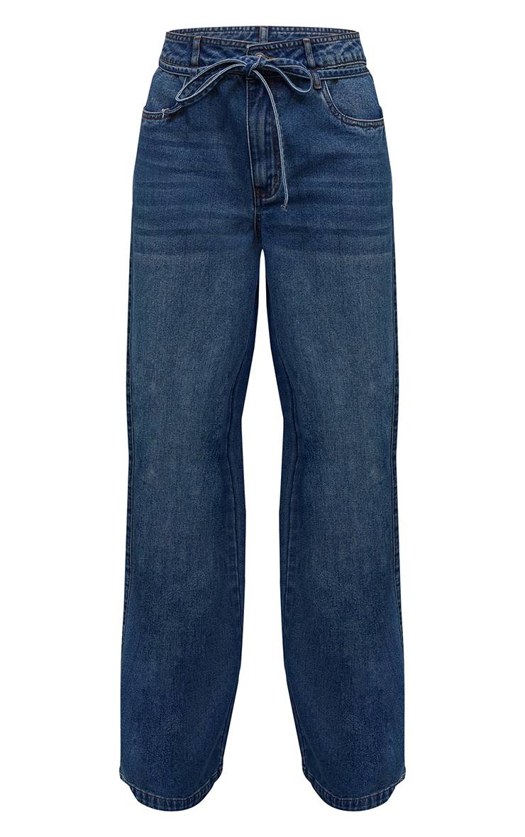 Mid Blue Wash Jean Taille Paper Bag En Denim