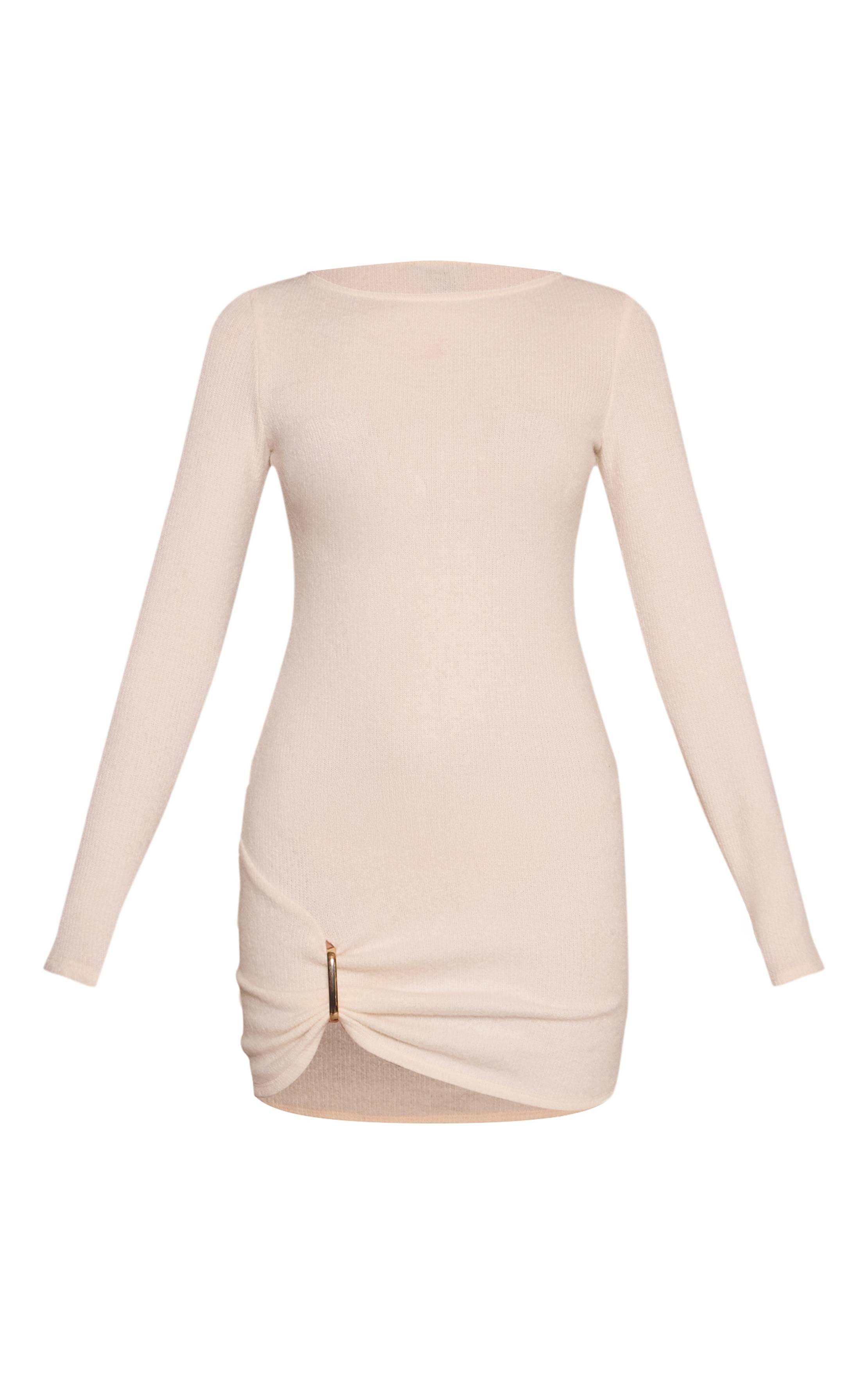 Crème Robe Moulante Courte À Détail Cache-cœur En Tissu Doux Au Toucher