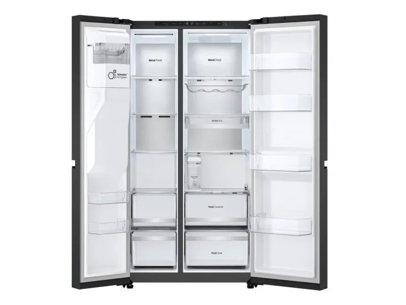 LG GSLE91EVAC, Fritstående, Amerikansk dør, Sort, LED, På døren, Glas