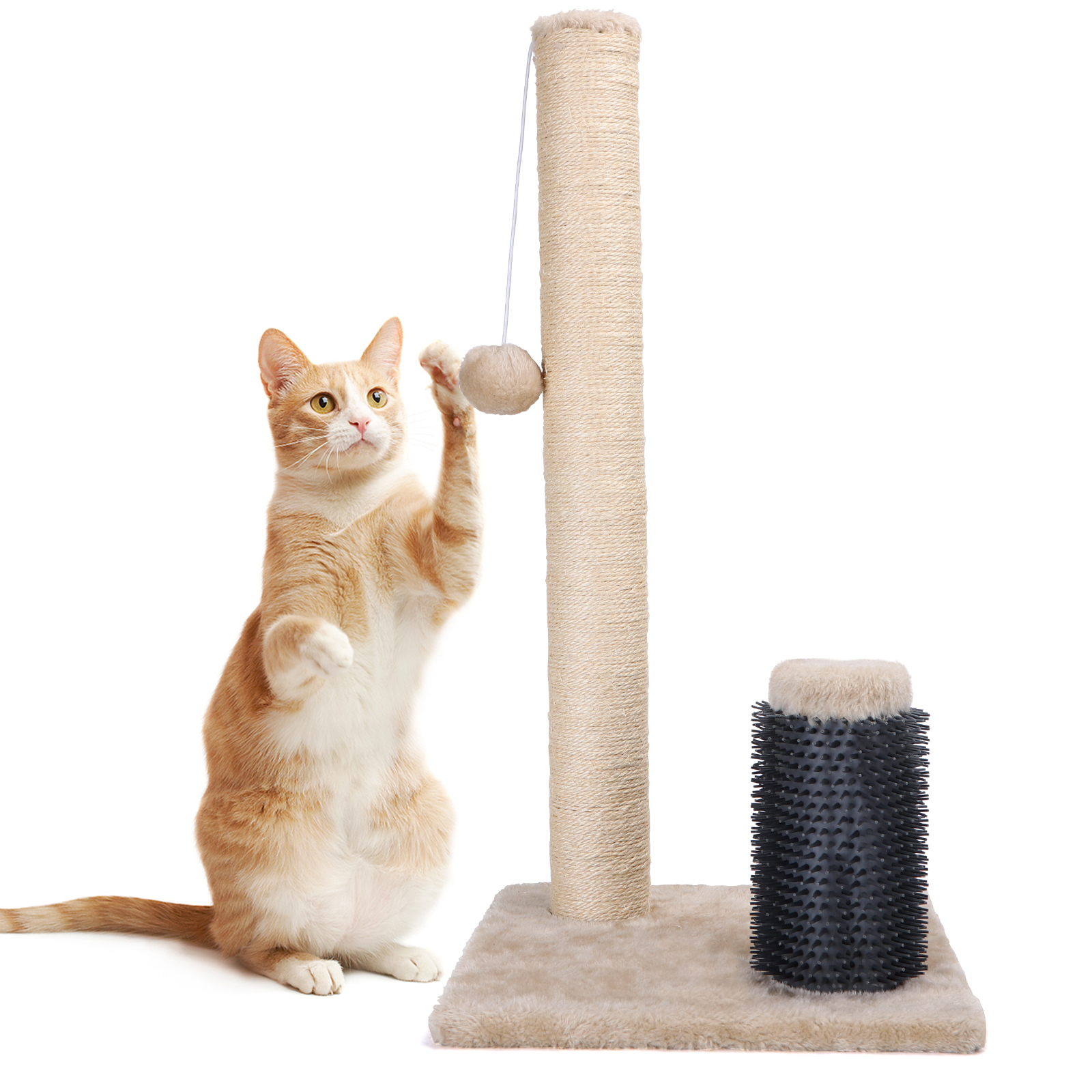 Arranhador para Gatos Nobleza, Poste Arranhador para Gatos, Corda de Sisal Natural com Brinquedo de Bola e Pente de Silicone para Gatos.