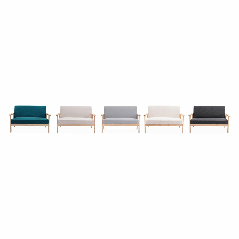 Banquette canapé en bois et tissu gris clair. Isak. L 114 x p 69.5 x h 73cm