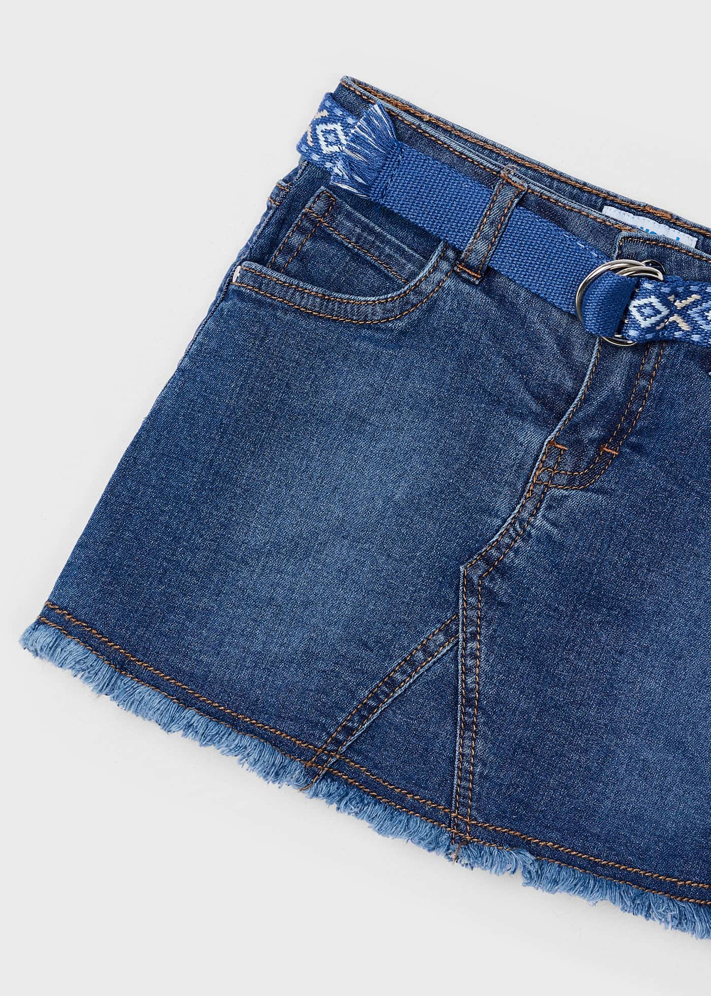 Saia jeans infantil Better Cotton com cinto, jeans escuro