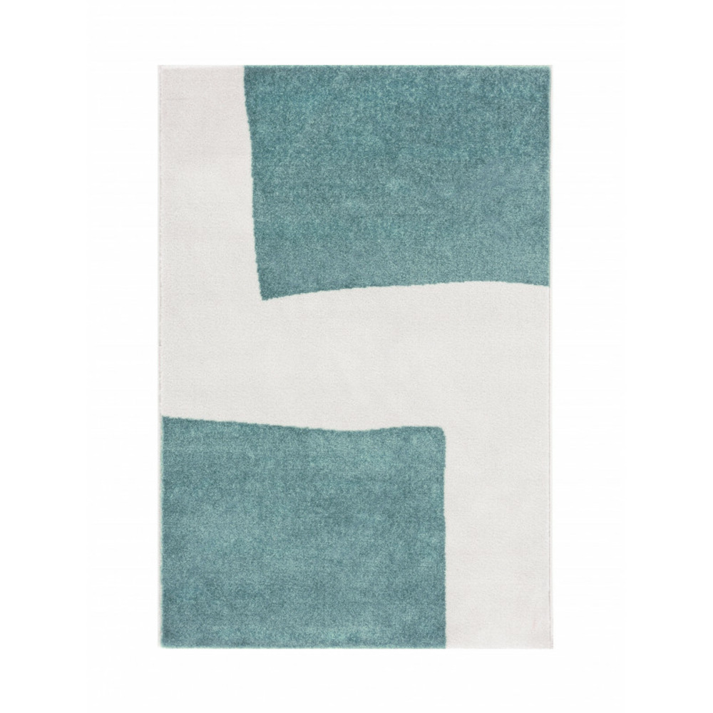 Tapis salon chambre poils ras doux motifs géométrique bleu blanc 150x200cm- décoration- mobilier d'intérieur