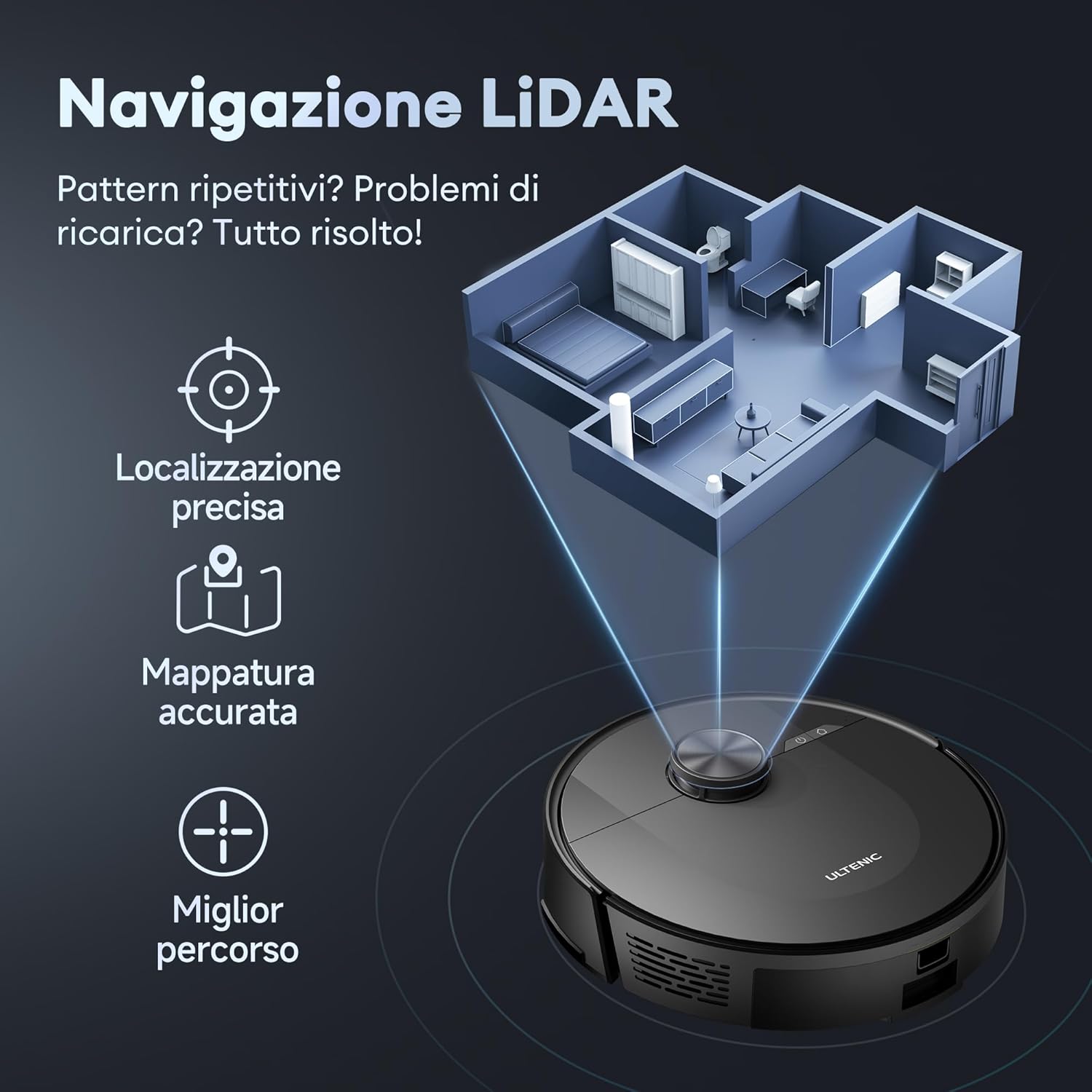 Ultenic Saugroboter mit Wischfunktion 6000Pa, Staubsauger Roboter mit LiDAR Navigation, 3 in 1 Saug und Wischroboter, 150 Min Laufzeit, App Steuerung, Ideal für Tierhaare, Teppich & Hartböden​