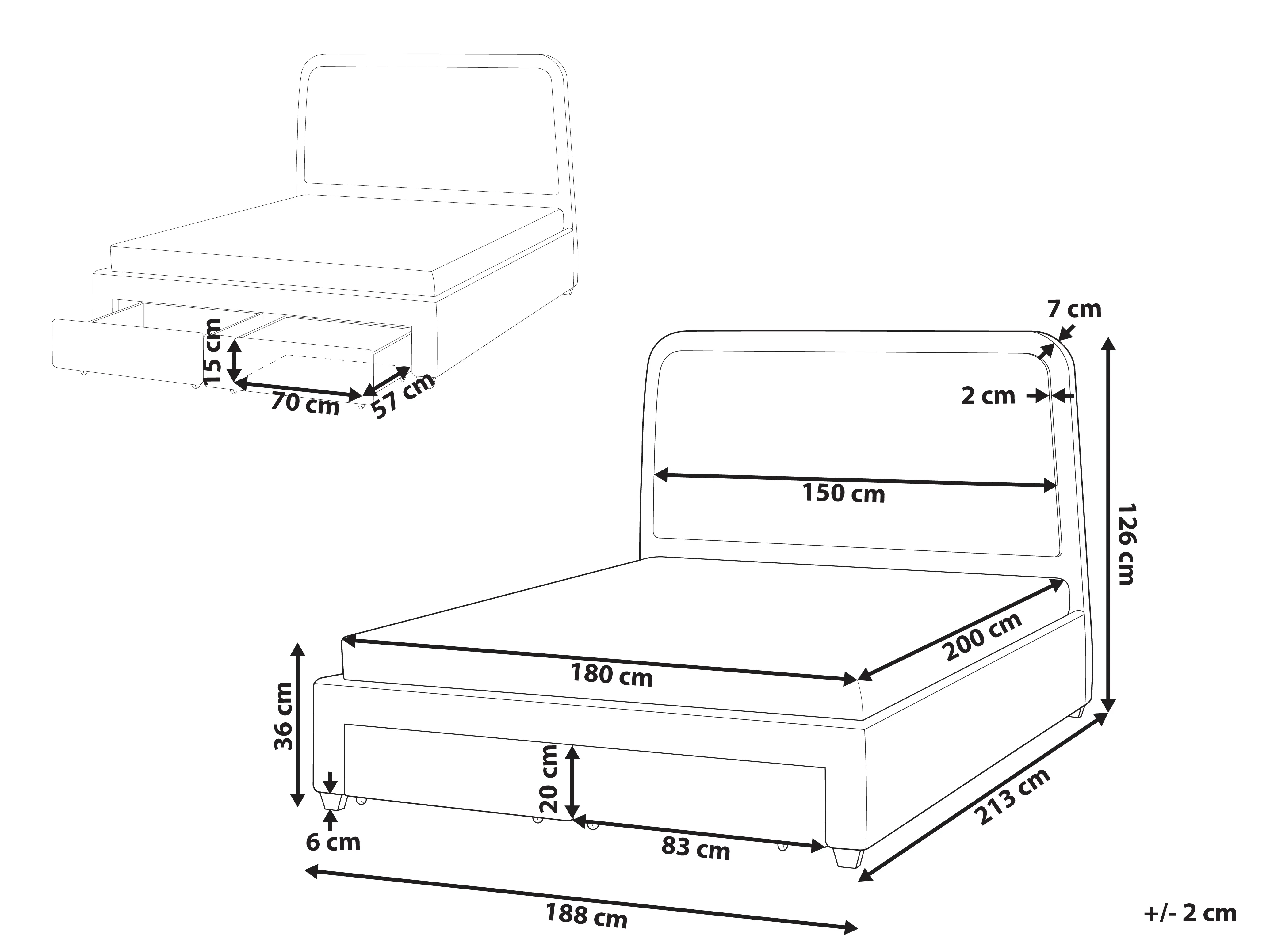Bed met opbergladen Bouclé SARDENT 180 x 200 cm Gebroken wit