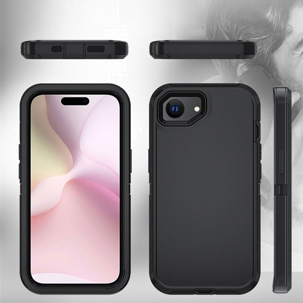 iPhone 16e Outdoor Hybrid Schutz Hülle Defender   Gürtel Clip Holster - Schwarz