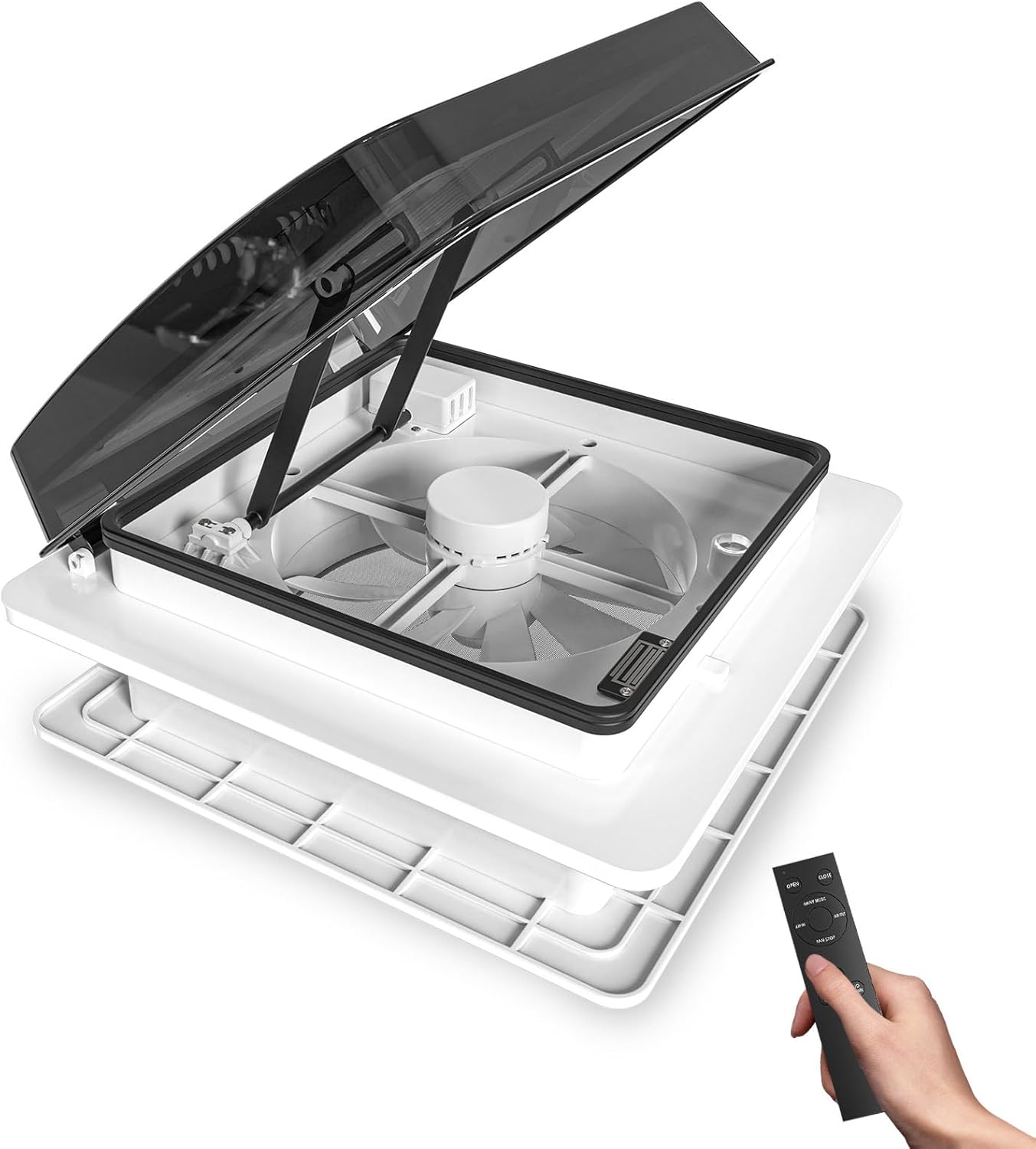 2012 Max Air Belüftung für Wohnmobil Dachventilator Dachlüfter Reversibler Abluftventilator, extrem geräuscharmer Dauerbelüftung RV 12V Remote, mit 14' halbtransparentem UV-beständigem Deckel