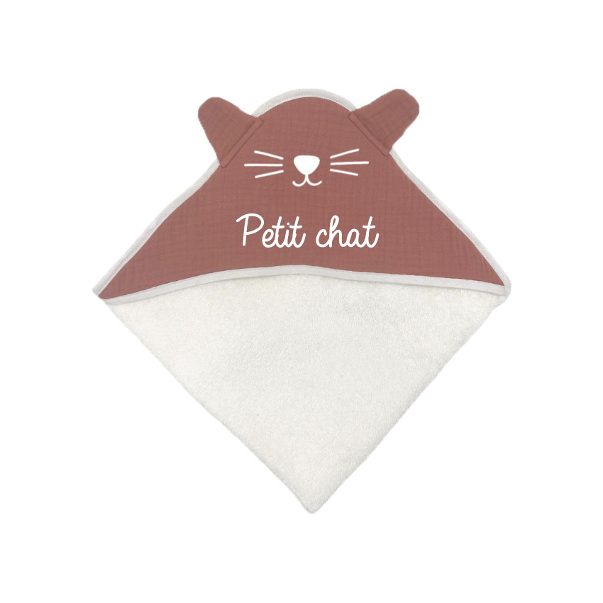 Cape de bain chat - Vieux rose