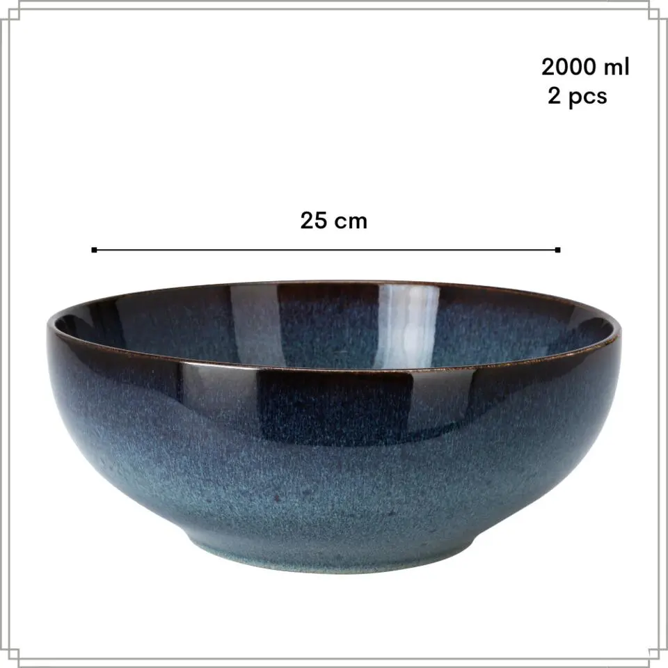 OTIX Saladeschaal 2 stuks Diep Serveerbord Schaal Blauw 25cm Aardewerk EBONY
