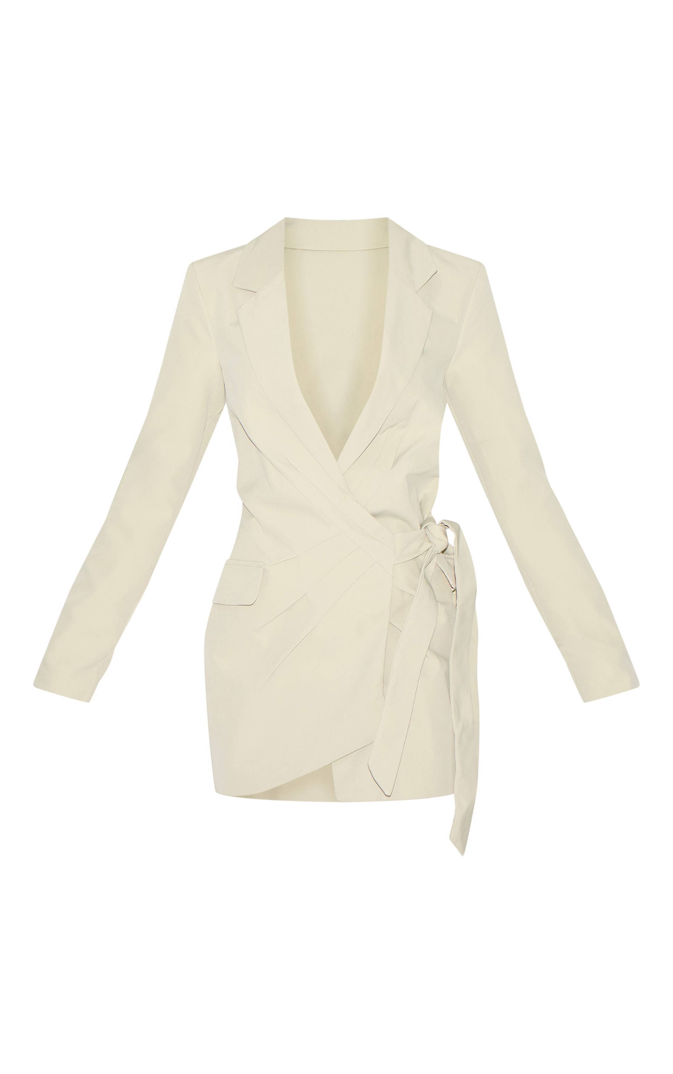 Vert Sauge Robe Blazer Plongeante À Liens Latéraux