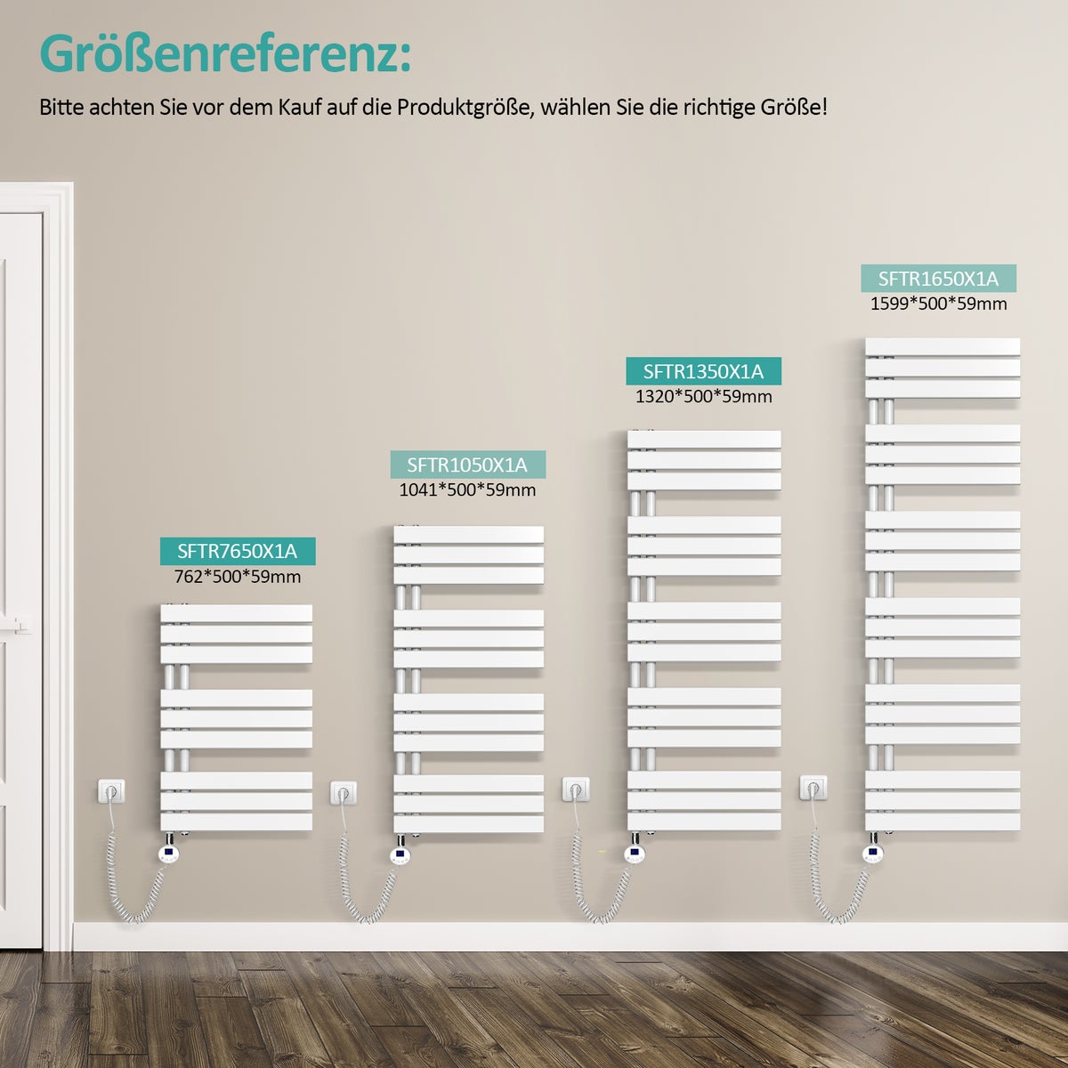 EMKE Elektrische Design Paneelradiator met Thermostaat en Timer voor Handdoekradiator, Zijdelings Open, Verticaal, 400 Watt, 60 cm x 76 cm, Wit