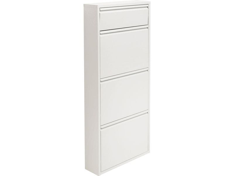Kare Schuhschrank Caruso 3 plus 1 50 x 115 cm, Weiss Schuhschrank mit kleinem Fach für Accessoires
