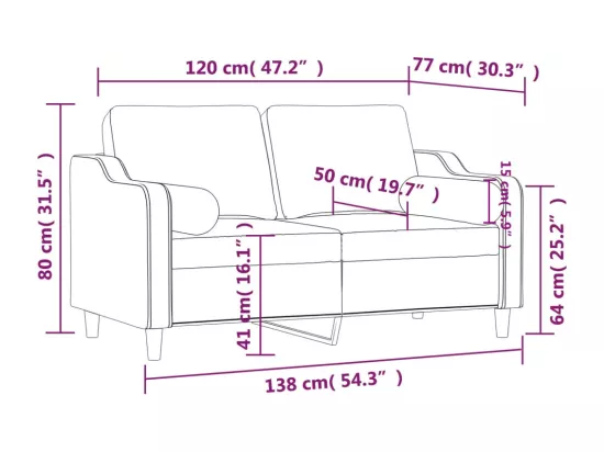 Canapé 2 places avec oreillers décoratifs noir 120 cm tissu