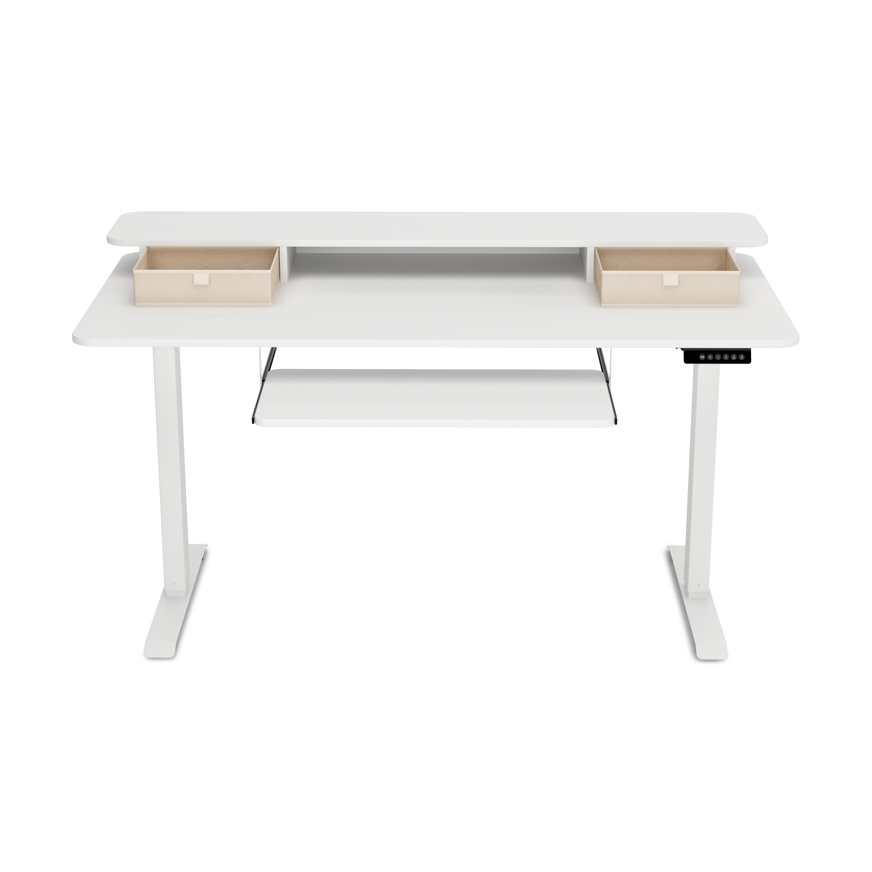 Stehpult elektrisch mit Ablage + Tastaturfach weiss 140 x 70 cm