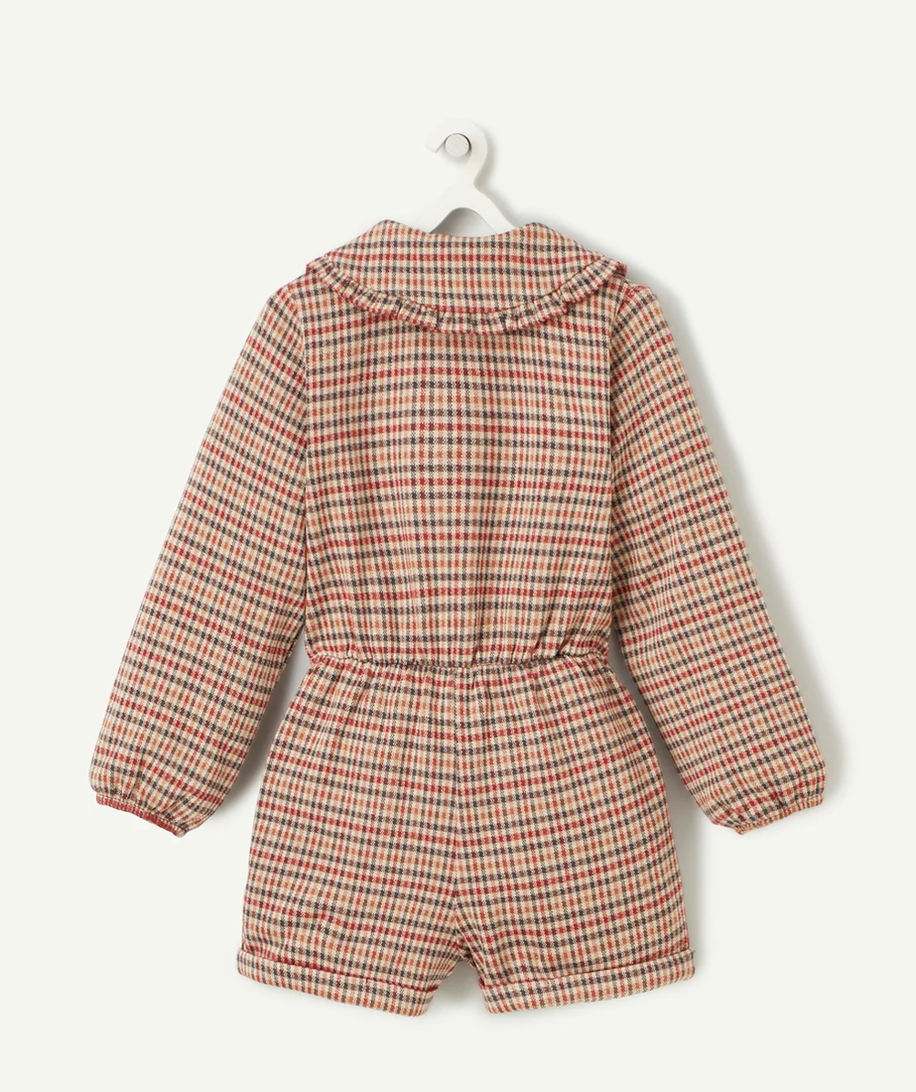 COMBISHORT FILLE EN FIBRES RECYCLÉES ET À CARREAUX AVEC COL CLAUDINE