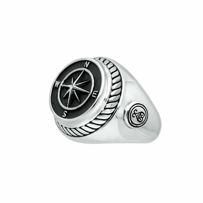 Chevalière Homme Rose Des Vents Argent