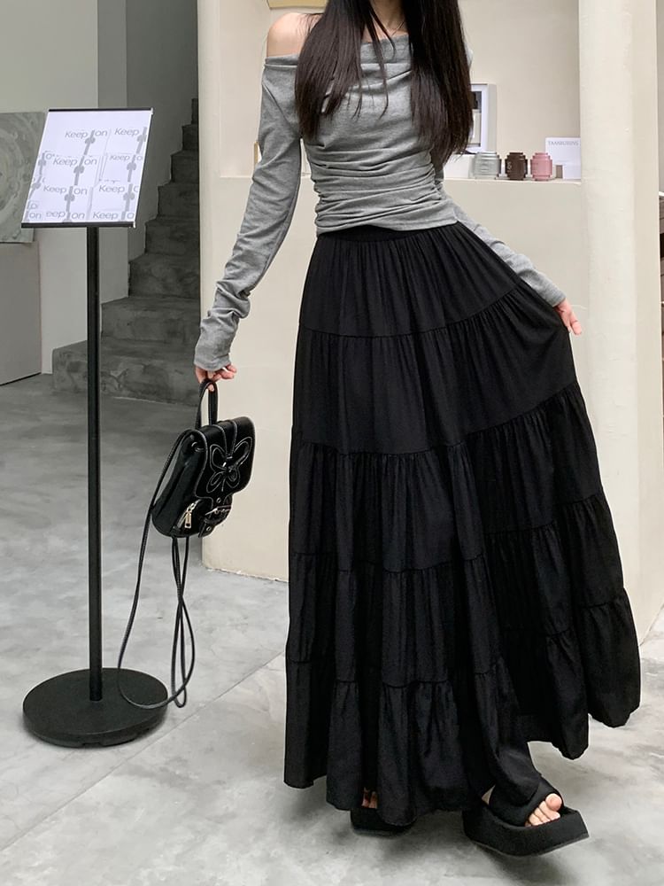 Miss Kekeli - Effen A-lijn rok met elastische taille en lagen