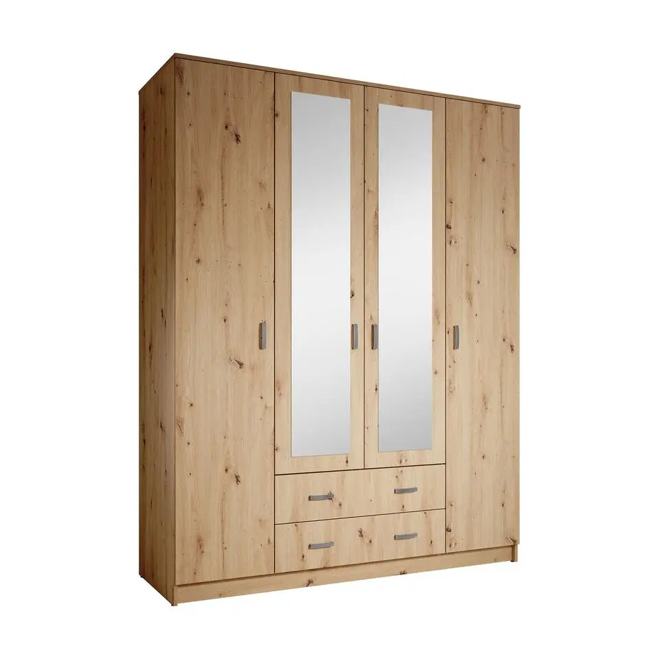Meubella - Kledingkast Hinto - Eiken - 160 cm - Met spiegel