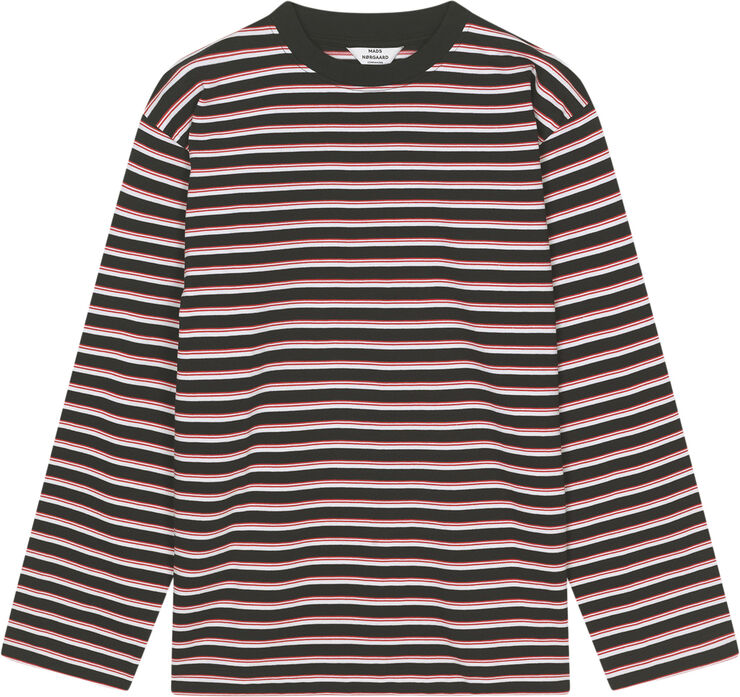 Mads Nørgaard - Copenhagen Soft Single Jerry Tee LS Sort, hvid og rød med striber