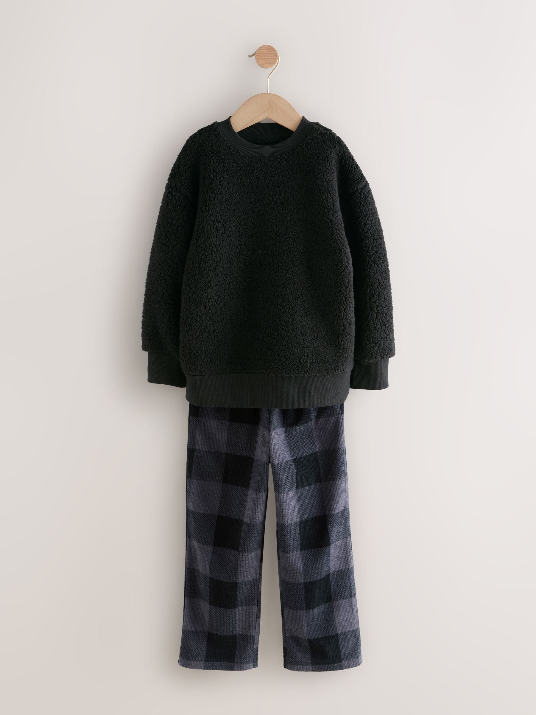 Black Check Bottom - Enkele behaaglijke fleece pyjama (3 - 16 jr)