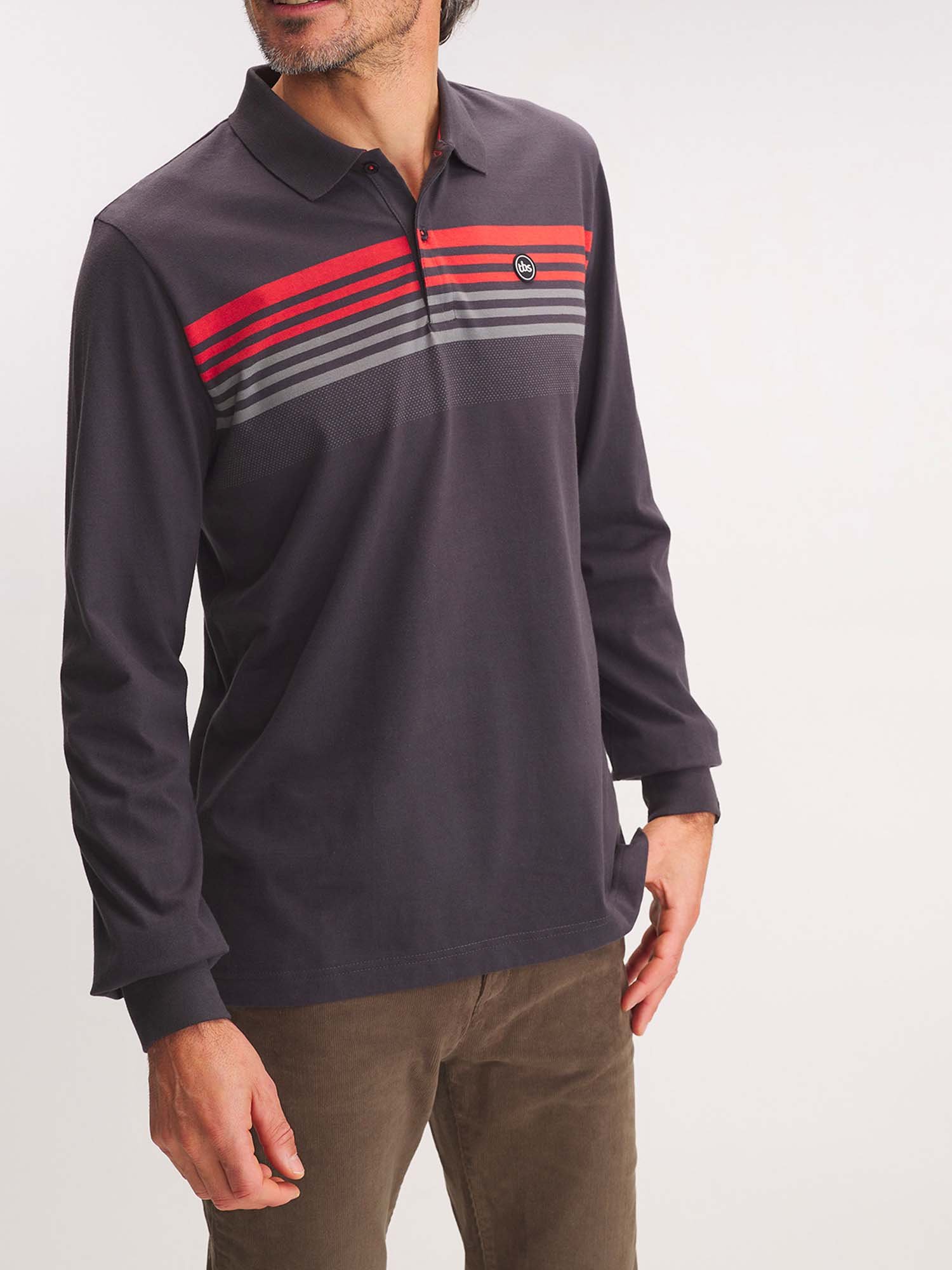 Polo Homme Rayures Poitrine Gris