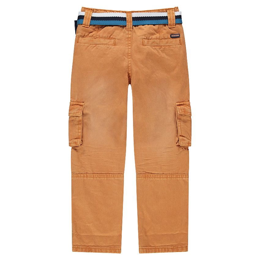 Pantalon cargo en twill surteint avec ceinture rayée - Moutarde