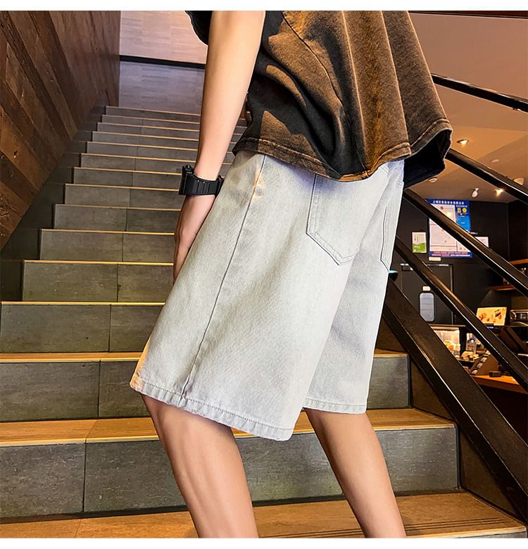 POSI - Mid Rise Washed Denim Shorts