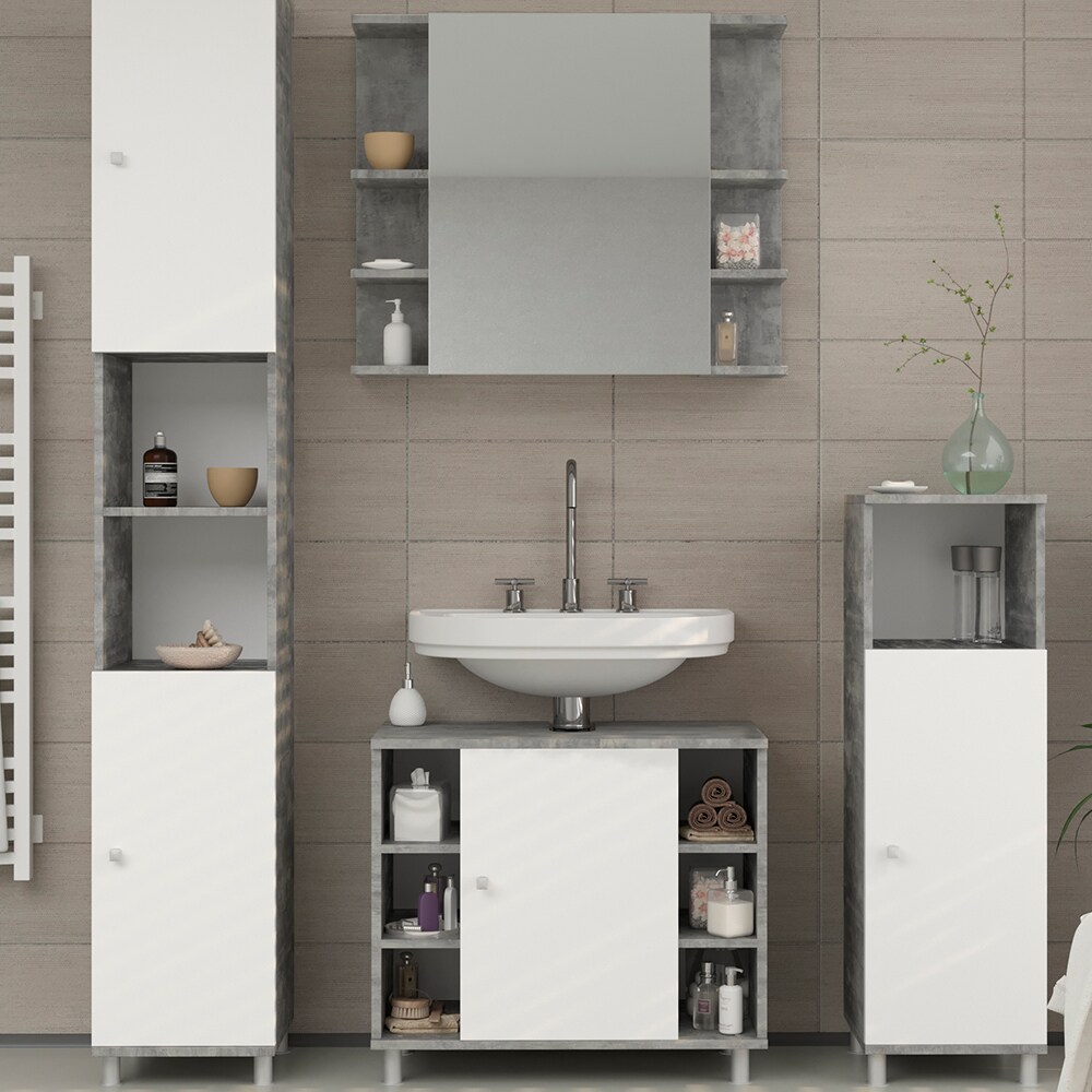 Vicco Badmöbel Set Fynn Badezimmer Spiegel Kommode UnterschrankGrau Beton