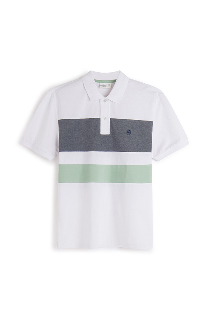 Camisa polo Oxford piqué com blocos - branca