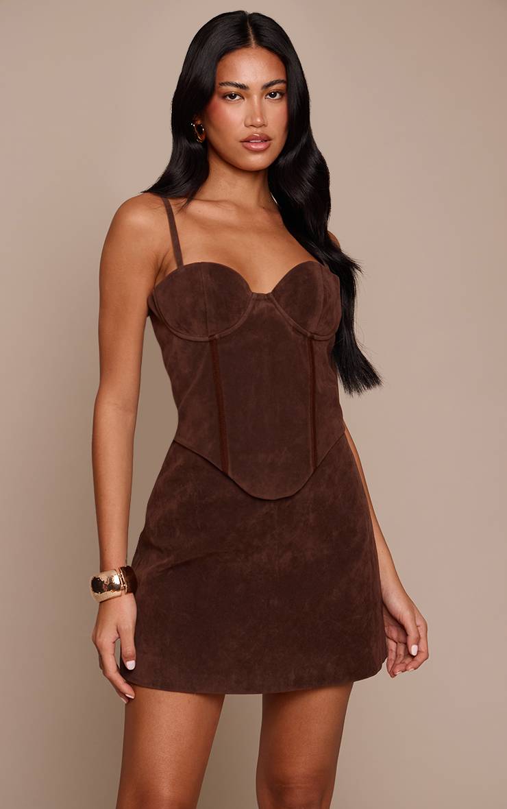 Chocolat Robe Courte Droite En Synthétique Avec Détail Corset