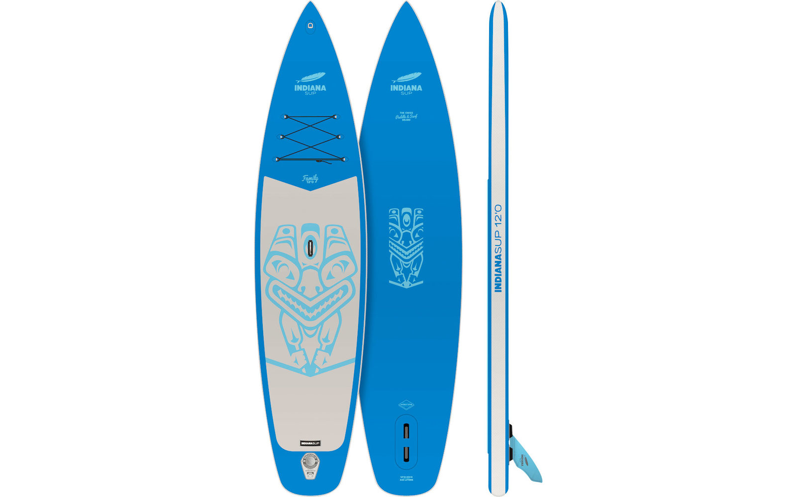 Indiana Family Pack 12'0 aufblasbares Stand Up Paddling-Board inkl. Paddel und Luftpumpe Grau