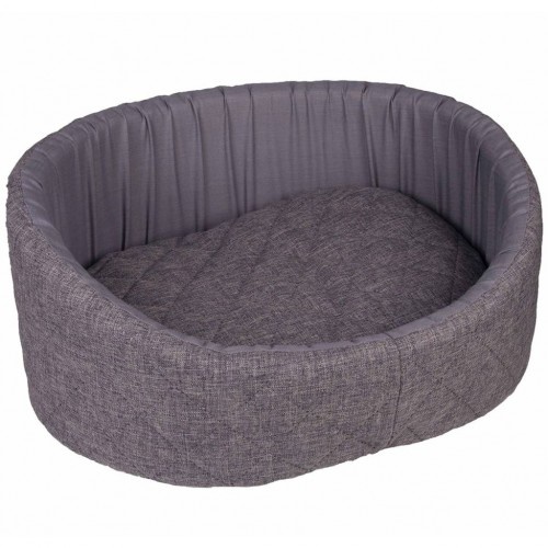Cama para cachorro em formato de cesta moldada à mão, cinza.