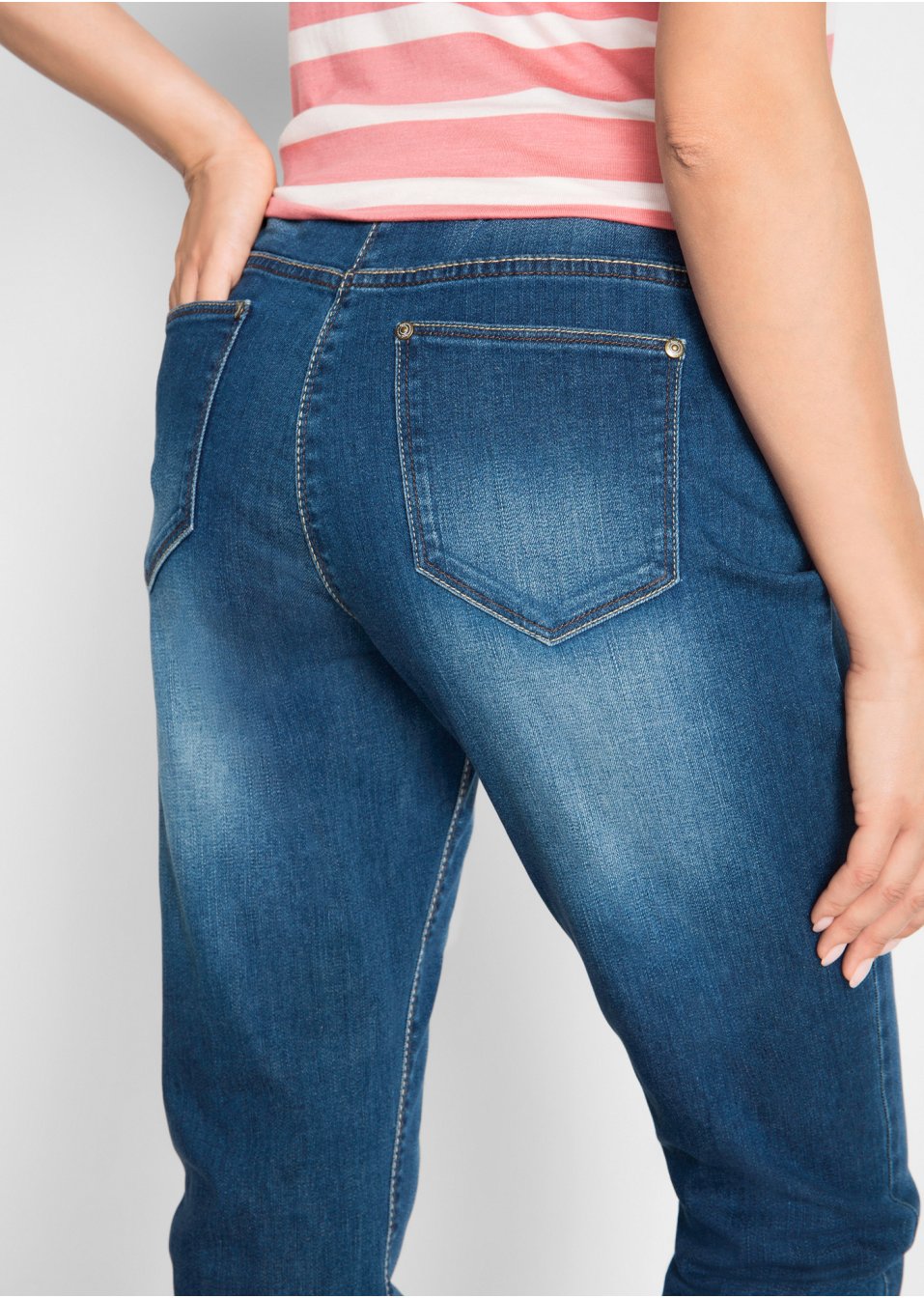 Jean Boyfriend extensible à empiècement taille côtelé