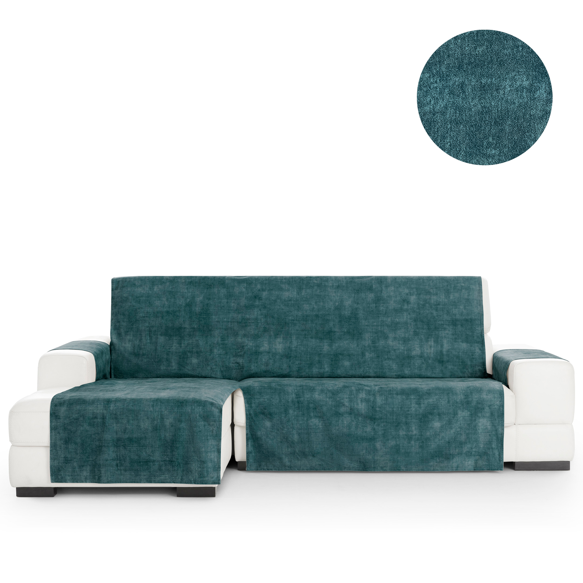 Capa protetora antimanchas para sofá com acabamento em veludo, azul, chaise longue com chaise à esquerda, 240 cm (250-300 cm)